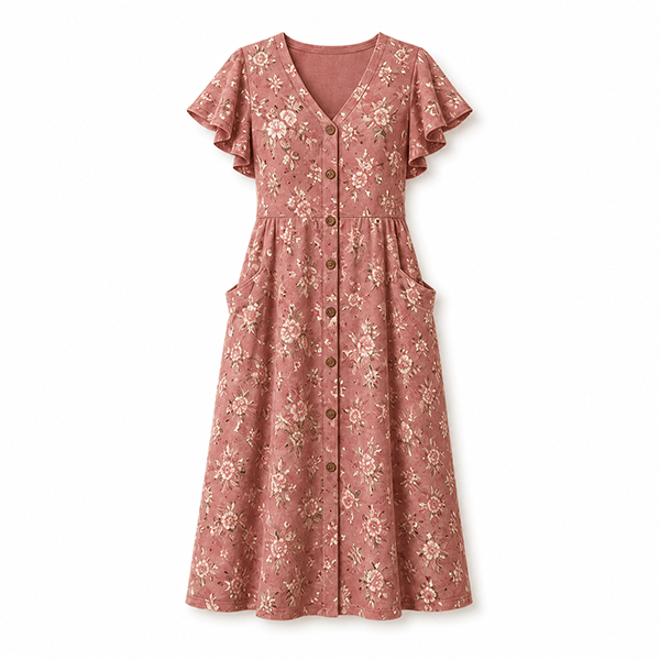 Ruffle Sleeve Button-Front Midi Dresses for Women