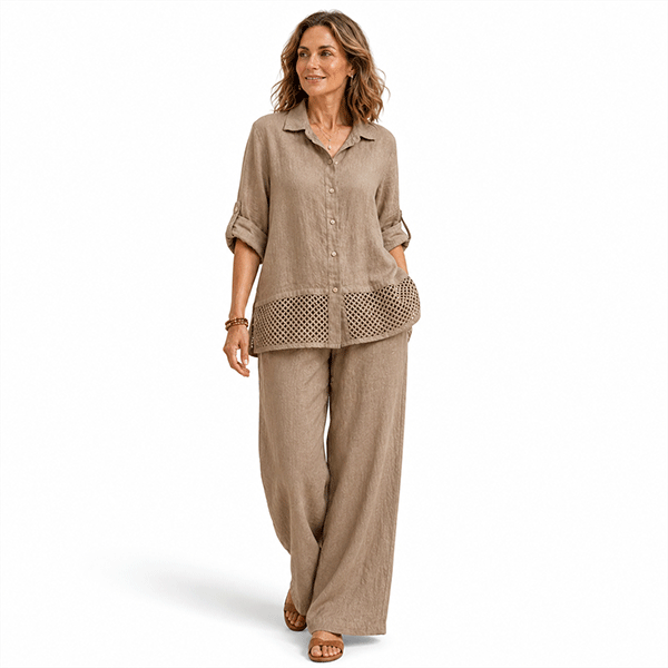 Celina Crochet Linen Shirt Pistachio