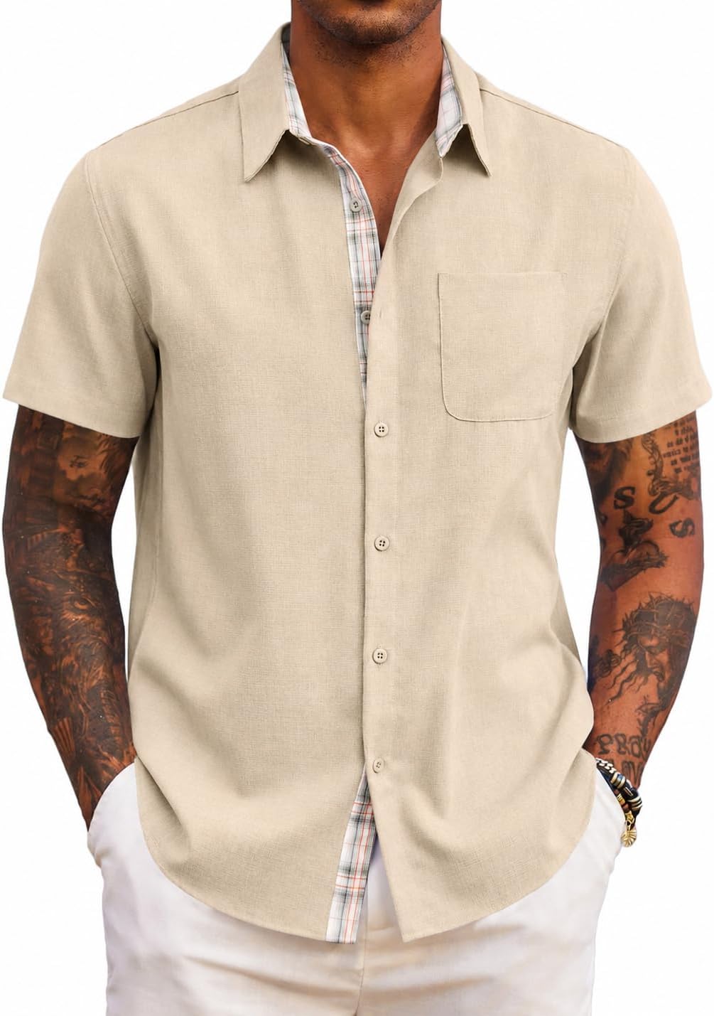 Mens Short Sleeve Summer Shirts Casual Regular Fit Shirts Holiday Beach Shirt with Pockets