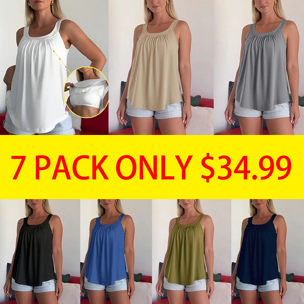No-Wire Pleated Built-In Bra Tank Top