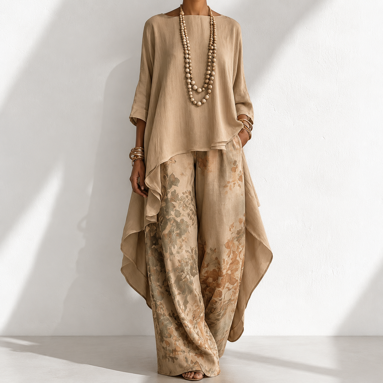 Casual Cotton-Linen Floral Vacation Set
