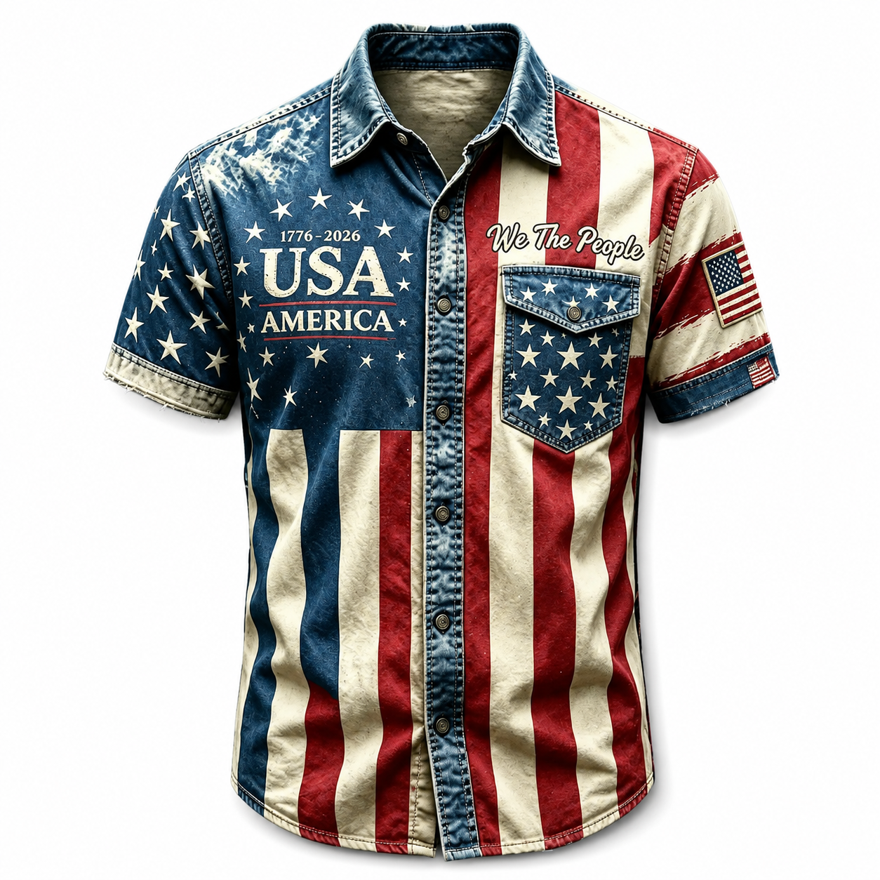 Men’s Vintage Patriotic Short Sleeve Button Down Shirt, American Flag Graphic Casual Summer Shirt, Relaxed Fit Americana Holiday Top for 40+ Men