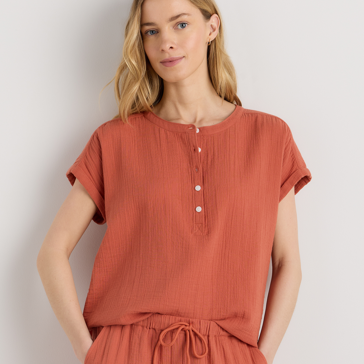 Women0710001 spiced orange organic cotton gauze shirt