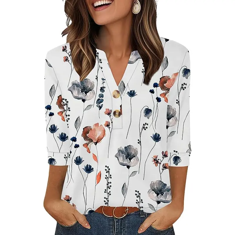 WIHOLL 3/4 Sleeve Tops Summer Outfits for Women Breathable Lightweight Blouses Air Conditioner Friendly Loose Fit Beach Vacation Girls Adjustable