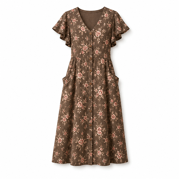 Ruffle Sleeve Button-Front Midi Dresses for Women