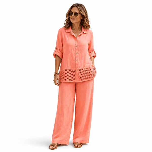 Celina Crochet Linen Shirt Pistachio
