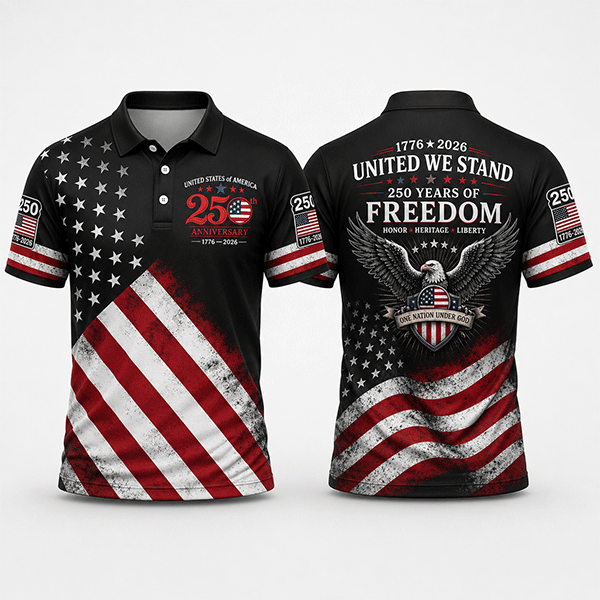 Patriotic American Flag Polo Shirt for Men, 250th Anniversary 1776-2026