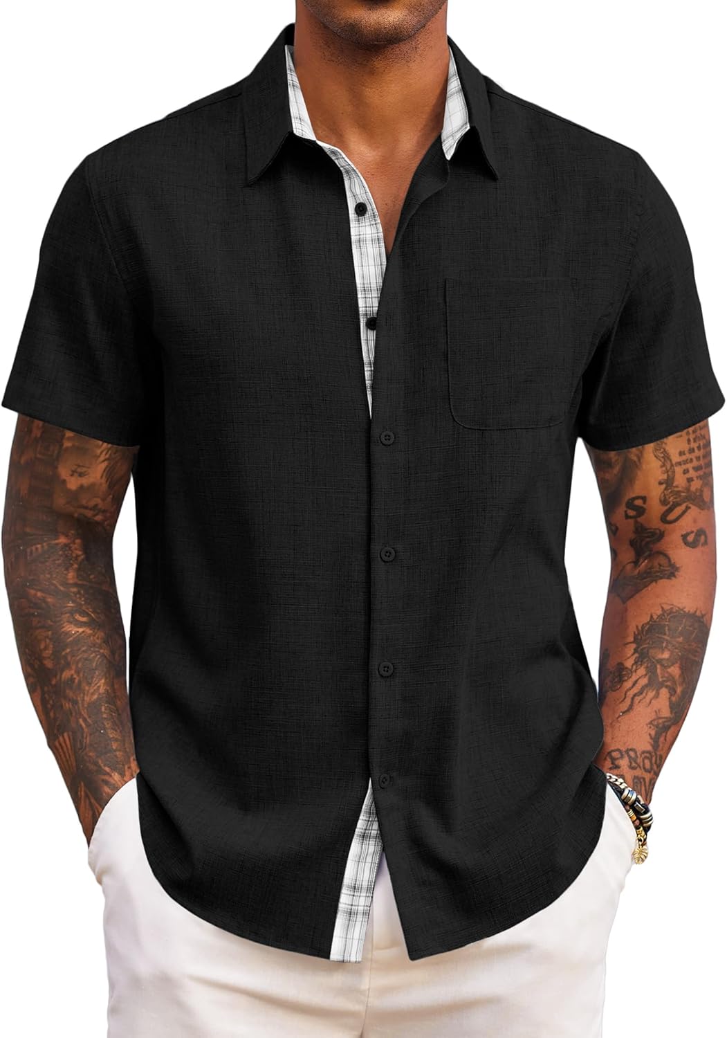 Mens Short Sleeve Summer Shirts Casual Regular Fit Shirts Holiday Beach Shirt with Pockets