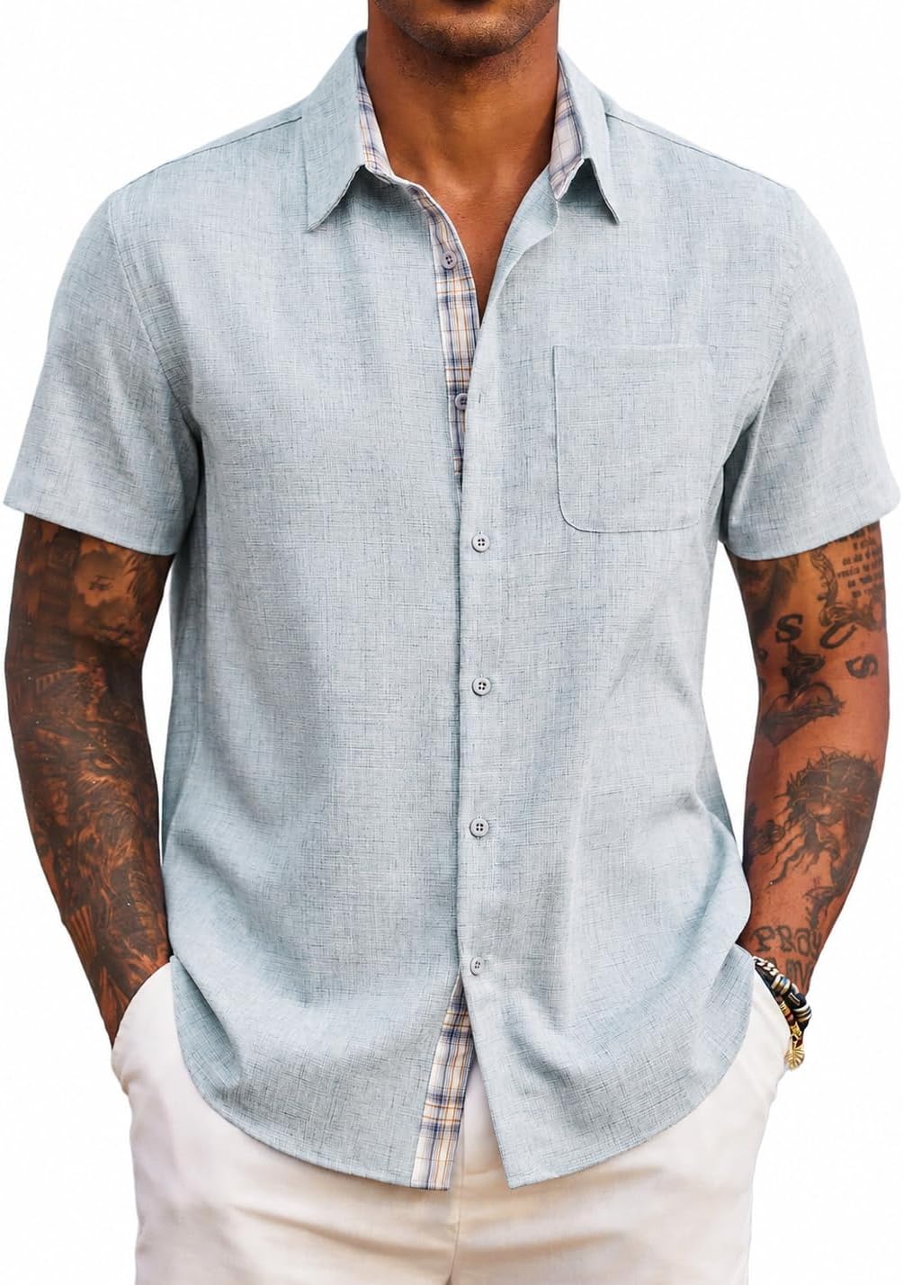 Mens Short Sleeve Summer Shirts Casual Regular Fit Shirts Holiday Beach Shirt with Pockets