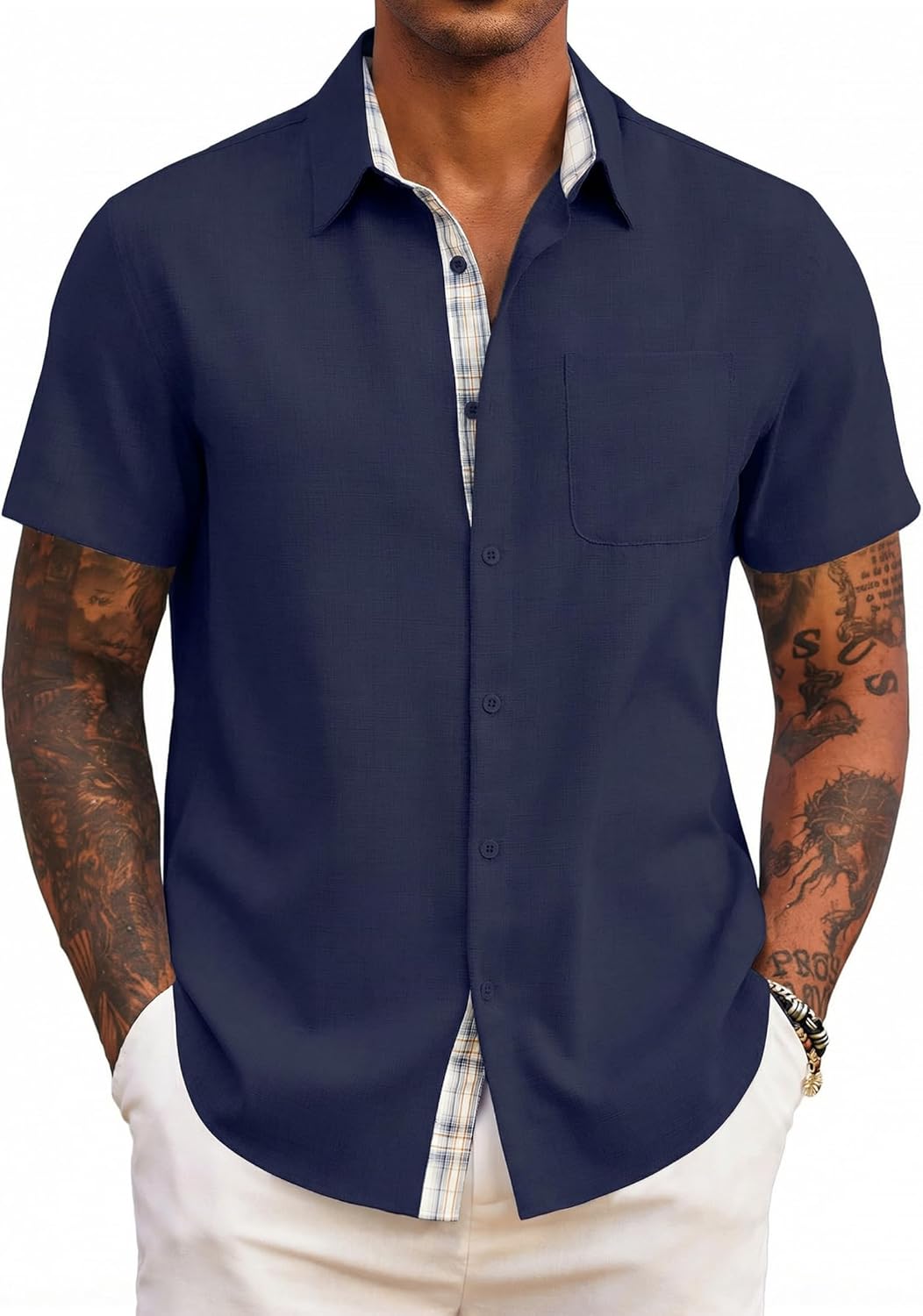 Mens Short Sleeve Summer Shirts Casual Regular Fit Shirts Holiday Beach Shirt with Pockets