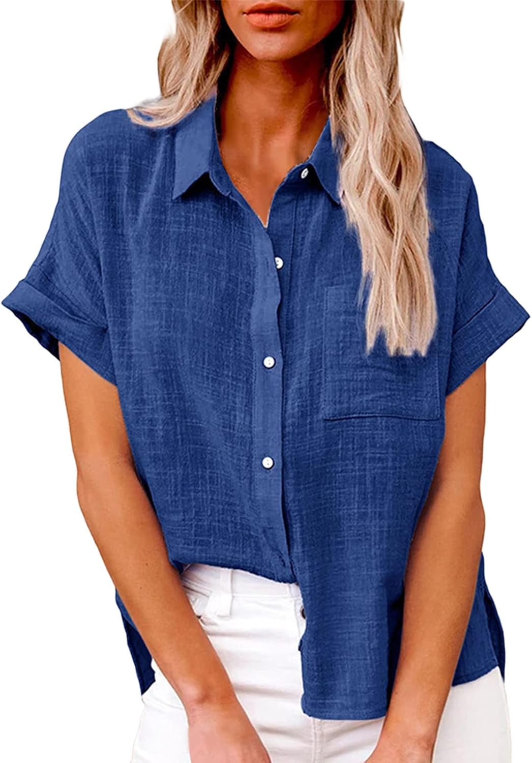 Womens Collared Linen Shirts Trendy 2025 Lapel Vcation Short Sleeve Linen Cotton Ladies Summer Blouses Button Down