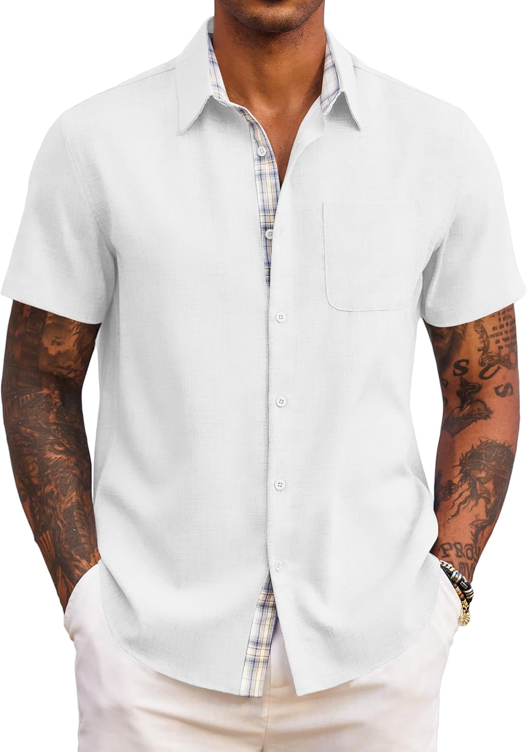 Mens Short Sleeve Summer Shirts Casual Regular Fit Shirts Holiday Beach Shirt with Pockets