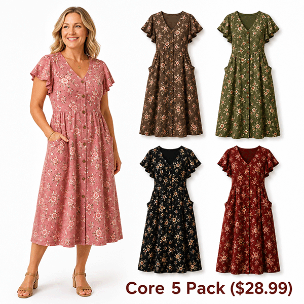 Ruffle Sleeve Button-Front Midi Dresses for Women