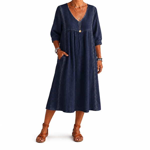 New Arrivals🔥Women's Casual Loose-fitting Patchwork Lace Trim Linen And Cotton Dress