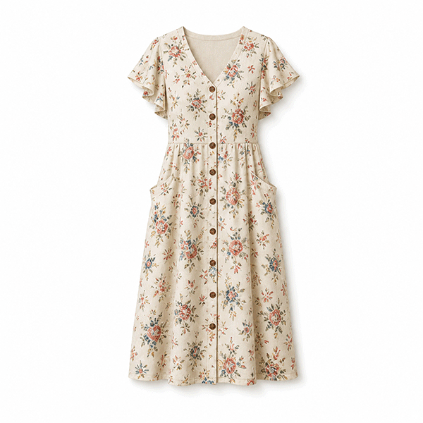 Ruffle Sleeve Button-Front Midi Dresses for Women