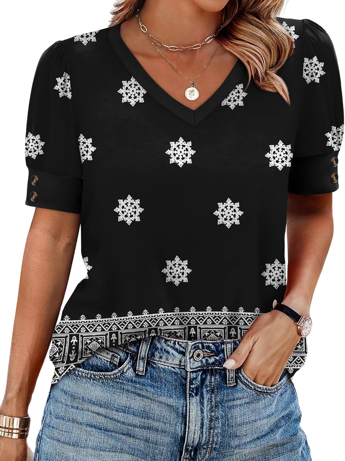 Womens Tops Short Sleeve Shirts Buttons V Neck Spring Fashion Summer Outfits Plus Size Blouses Dressy Casual