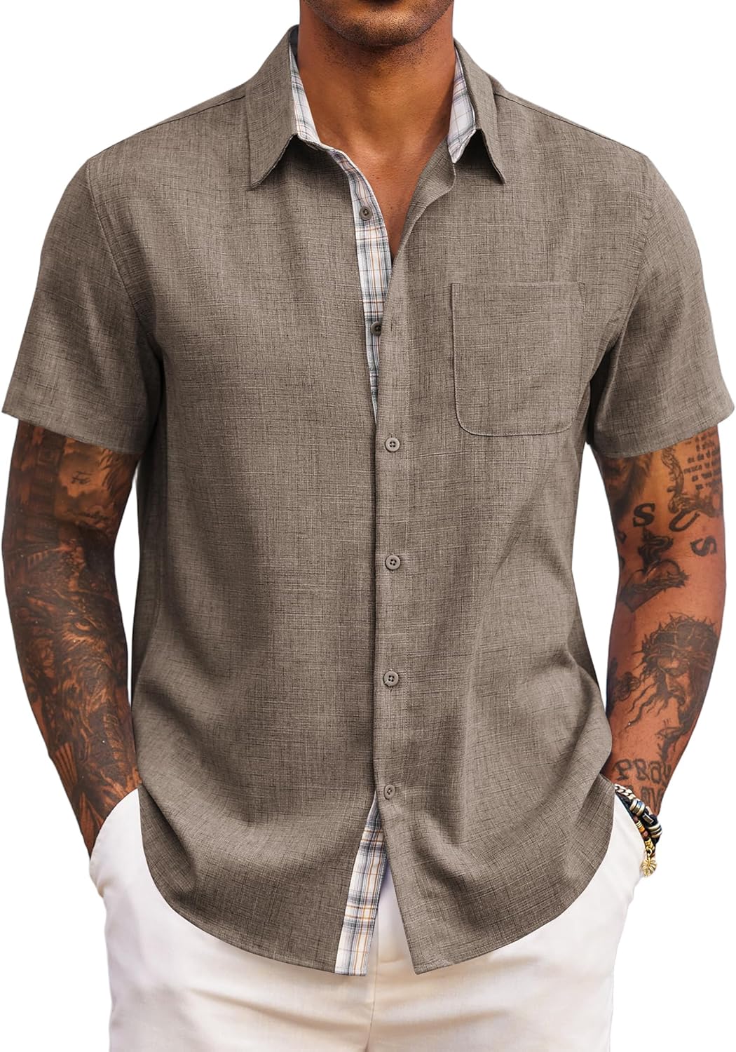 Mens Short Sleeve Summer Shirts Casual Regular Fit Shirts Holiday Beach Shirt with Pockets