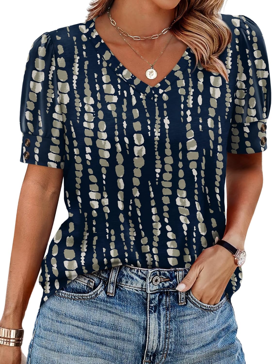 Womens Tops Short Sleeve Shirts Buttons V Neck Spring Fashion Summer Outfits Plus Size Blouses Dressy Casual