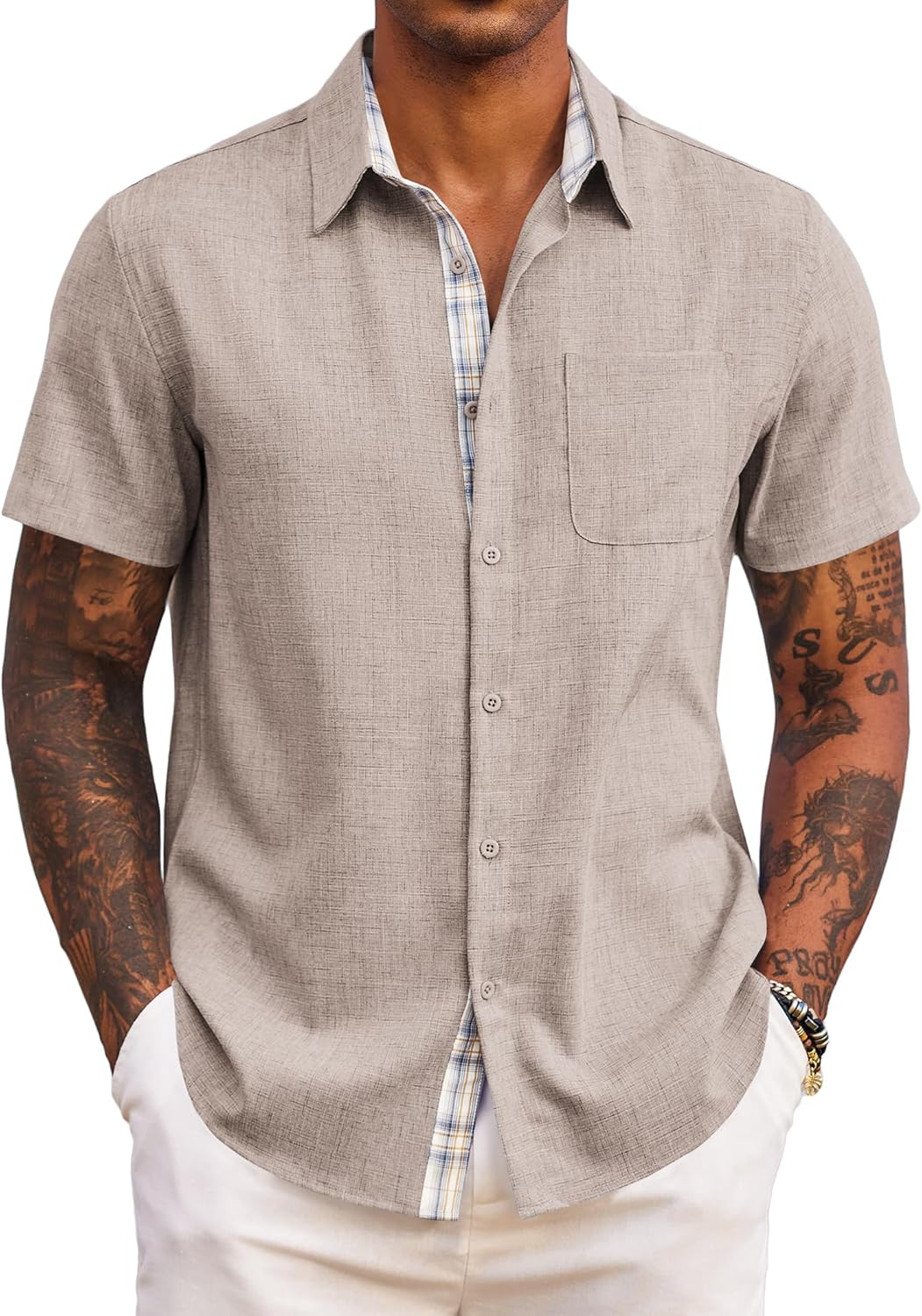 Mens Short Sleeve Summer Shirts Casual Regular Fit Shirts Holiday Beach Shirt with Pockets