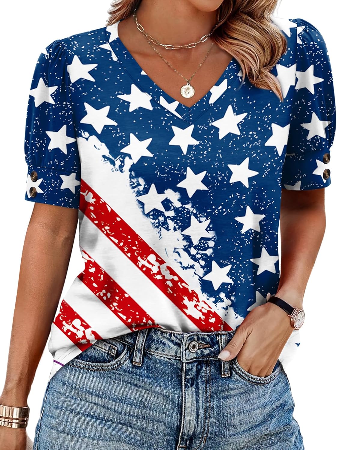 Womens Tops Short Sleeve Shirts Buttons V Neck Spring Fashion Summer Outfits Plus Size Blouses Dressy Casual