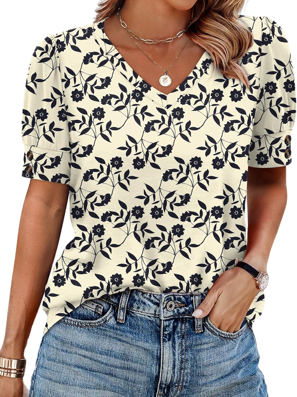 Womens Tops Short Sleeve Shirts Buttons V Neck Spring Fashion Summer Outfits Plus Size Blouses Dressy Casual