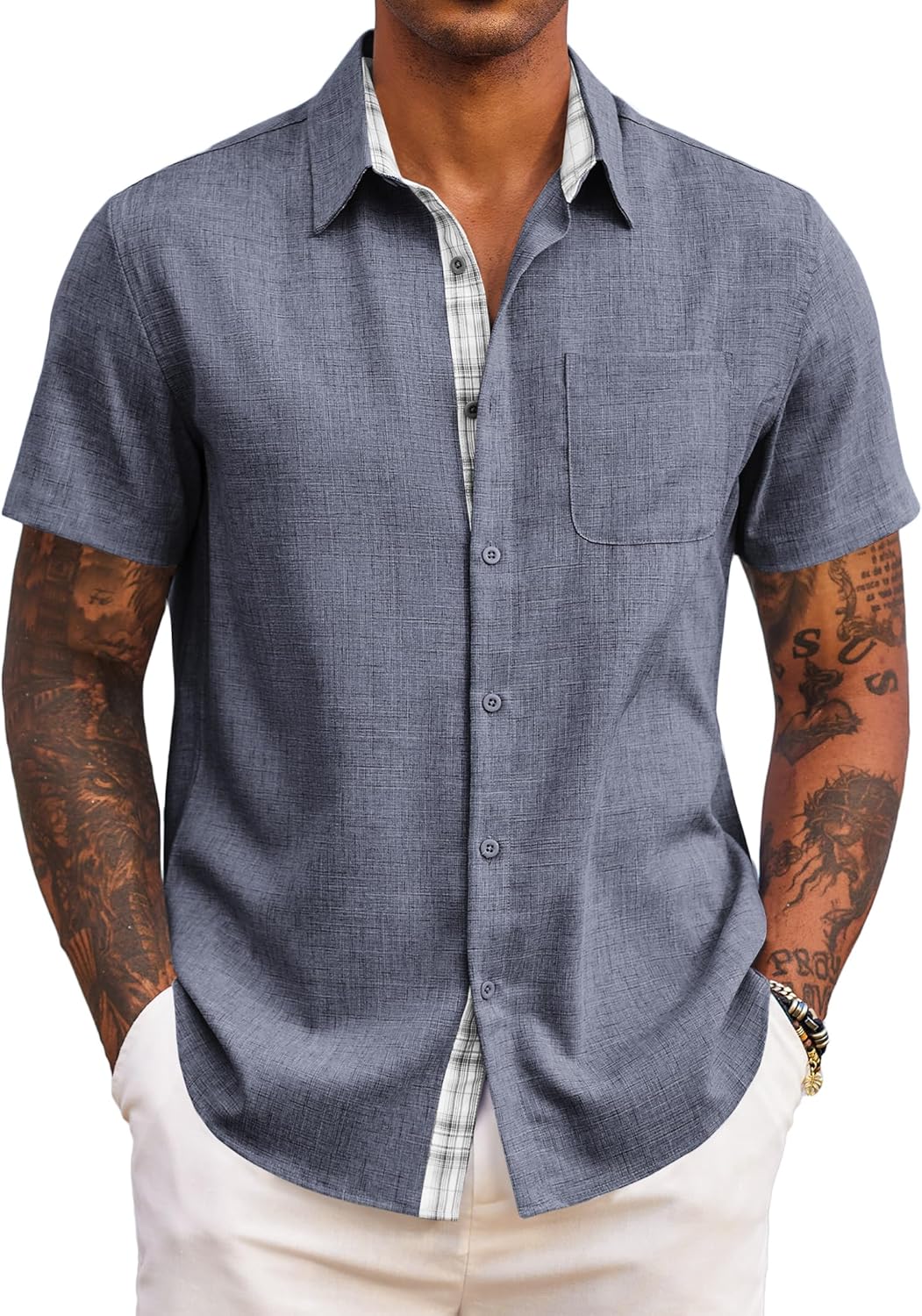 Mens Short Sleeve Summer Shirts Casual Regular Fit Shirts Holiday Beach Shirt with Pockets
