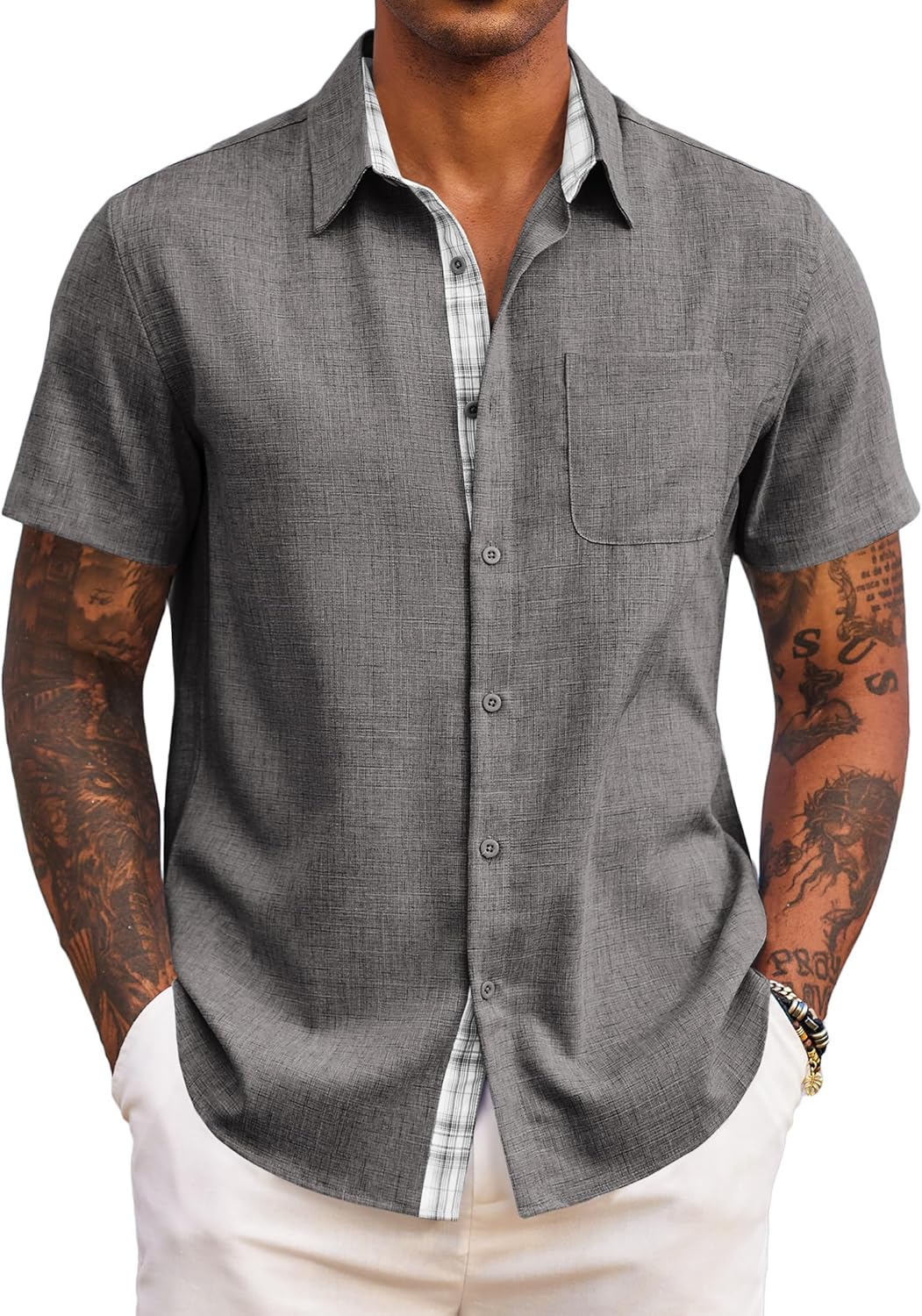 Mens Short Sleeve Summer Shirts Casual Regular Fit Shirts Holiday Beach Shirt with Pockets