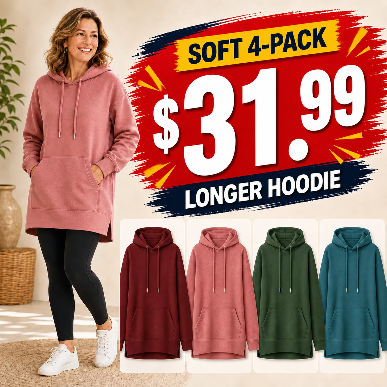 Longline Hooded Sweatshirts for Women