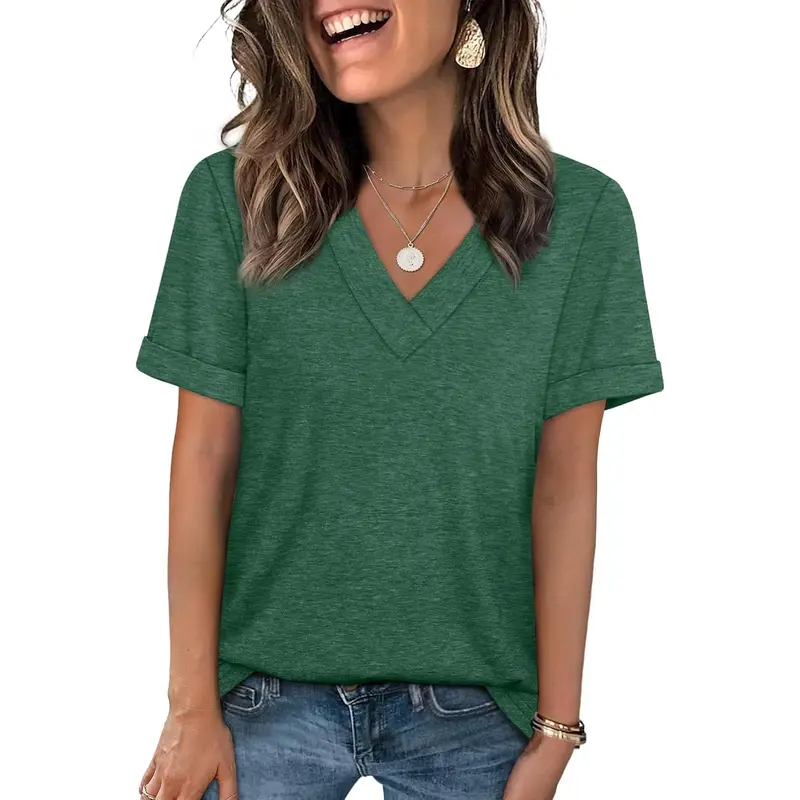 WIHOLL Womens Summer Tops Short Sleeve Basic Casual V Neck T Shirts Trendy Fashion 2025