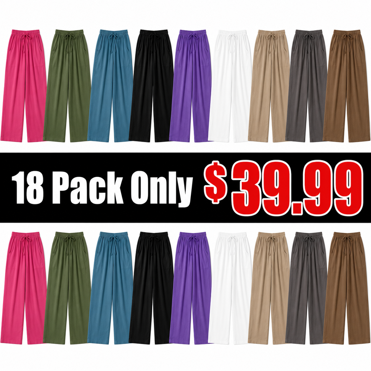 Women's Linen Wide Leg Pants Casual Loose Drawstring Low Waist with Pockets