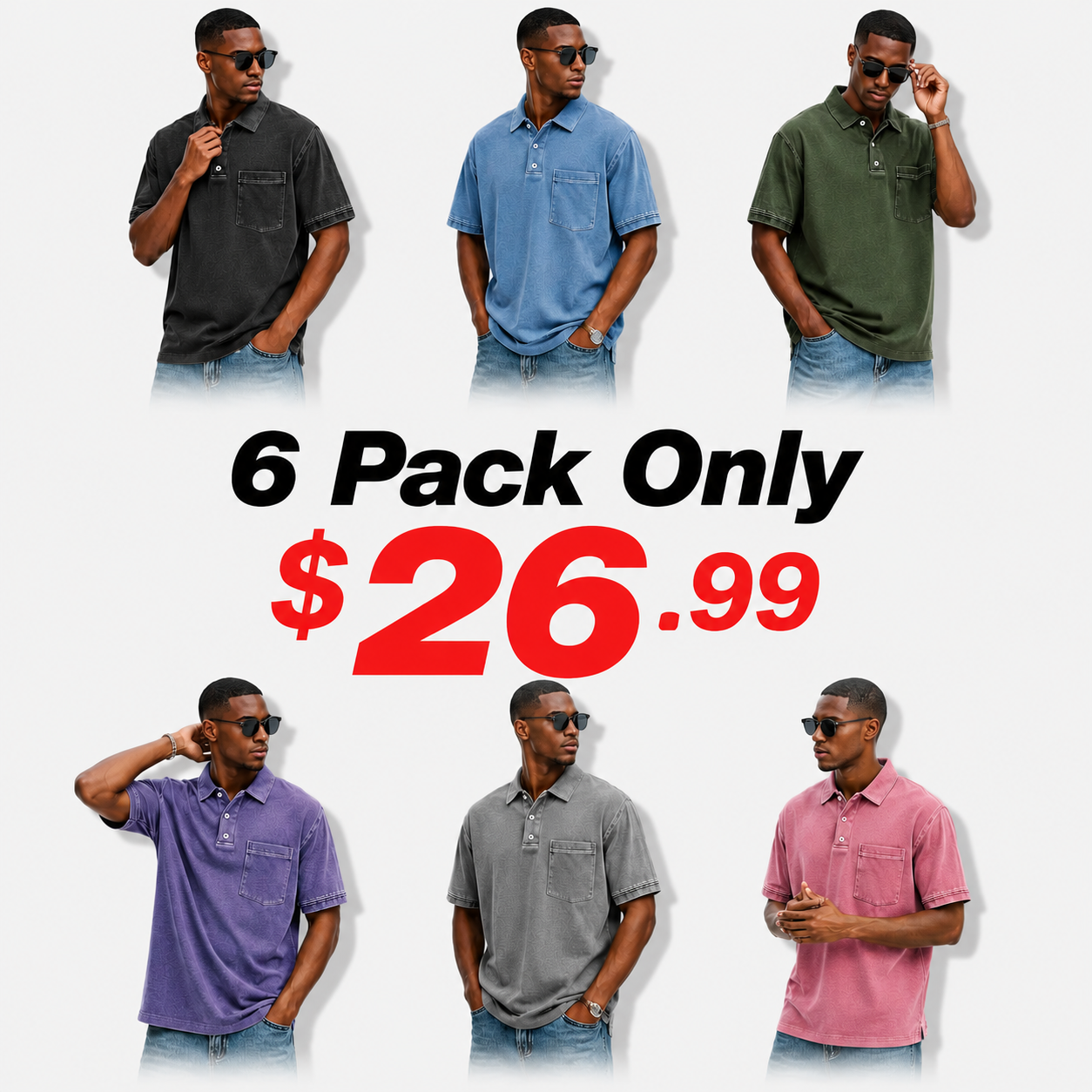 Men's Retro Distressed Lapel Short-sleeved Pocket Polo Shirt/10 Packs for $34.99