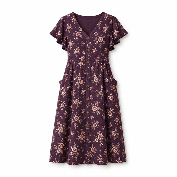 Ruffle Sleeve Button-Front Midi Dresses for Women