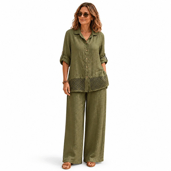 Celina Crochet Linen Shirt Pistachio