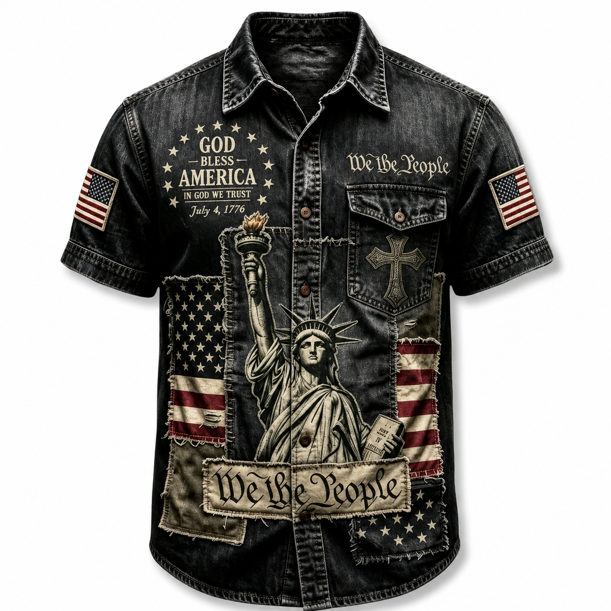 Men’s Vintage Patriotic Short Sleeve Button Down Shirt, American Flag Graphic Casual Summer Shirt, Relaxed Fit Americana Holiday Top for 40+ Men
