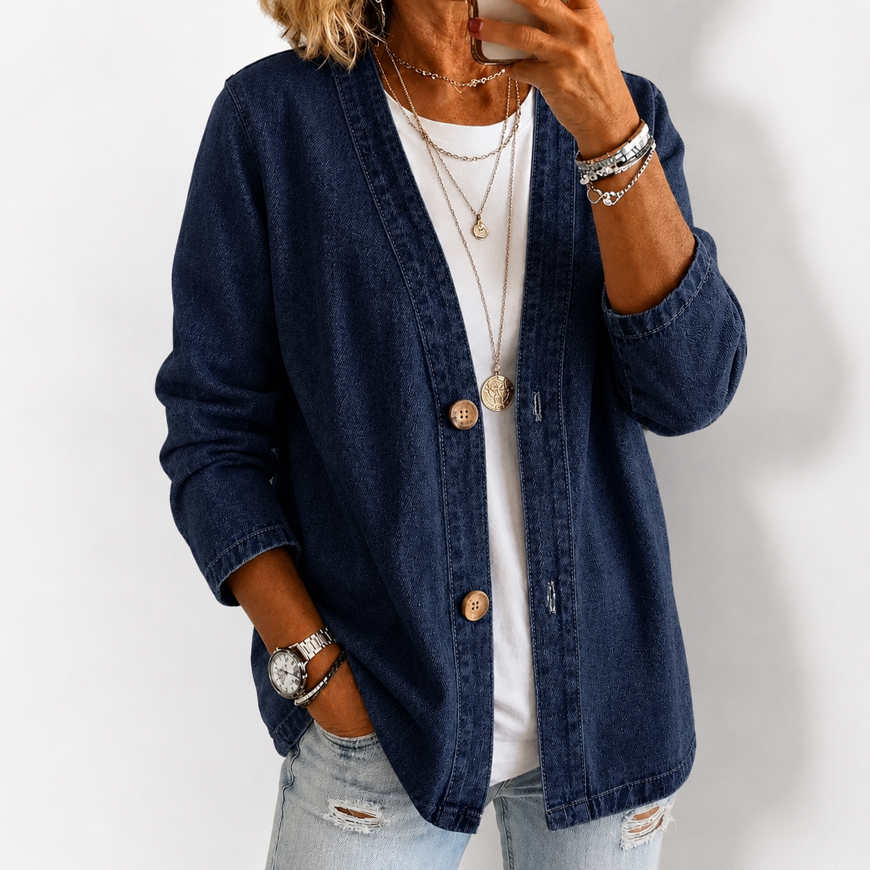 🧥 50% OFF NOW! ✨ Women's Classic Button Front Denim Jacket – V-Neck, Breathable Fabric & Relaxed Fit 💙