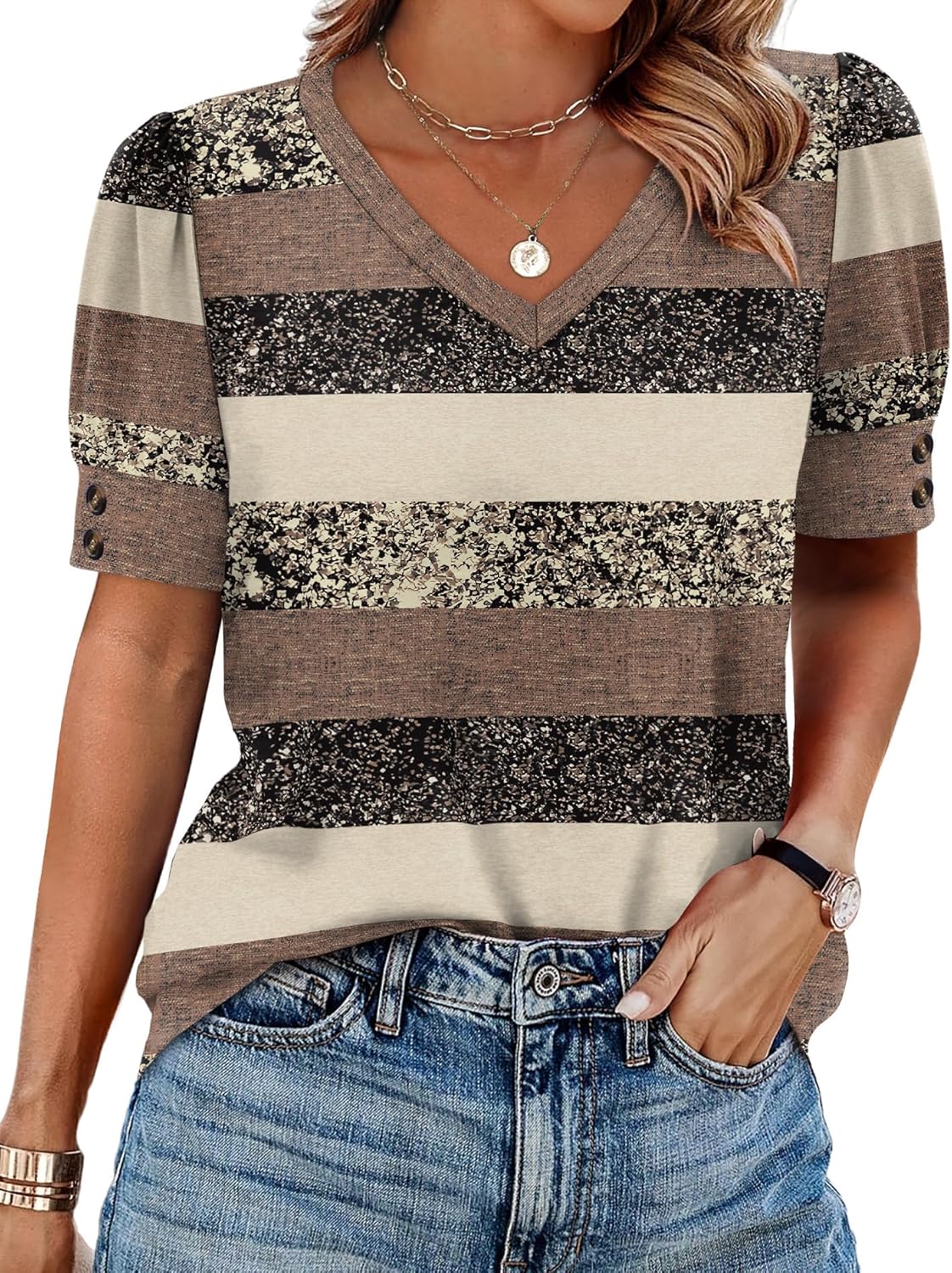 Womens Tops Short Sleeve Shirts Buttons V Neck Spring Fashion Summer Outfits Plus Size Blouses Dressy Casual