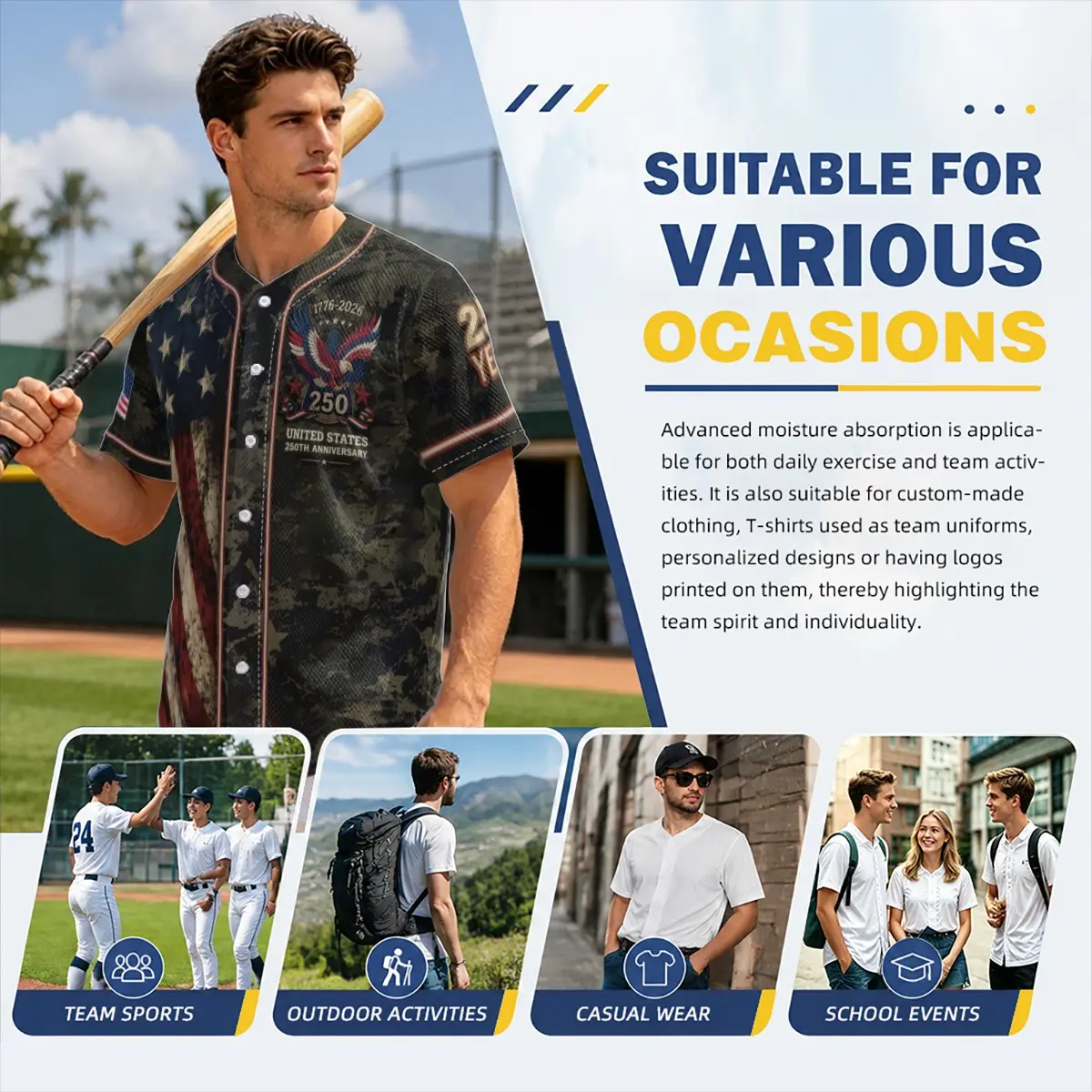 USA 250th Anniversary Baseball Jersey-women's