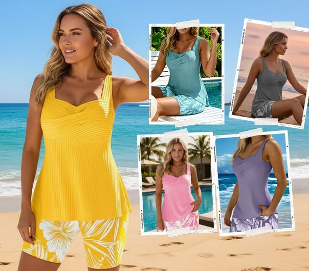 The ‘Sun-Drenched’ Tankini: Vibrant Ribbed & Floral Set