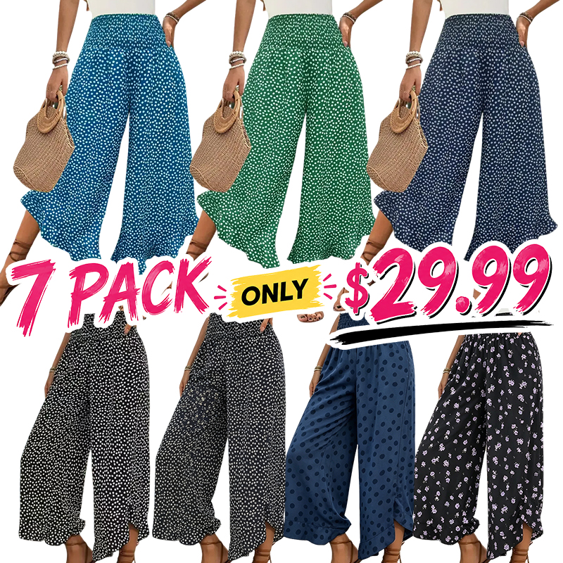 Women's Ditsy Floral Print Wide Leg Pants, Boho Casual Comfy Trousers for Summer, Women's Clothes for Daily Wear