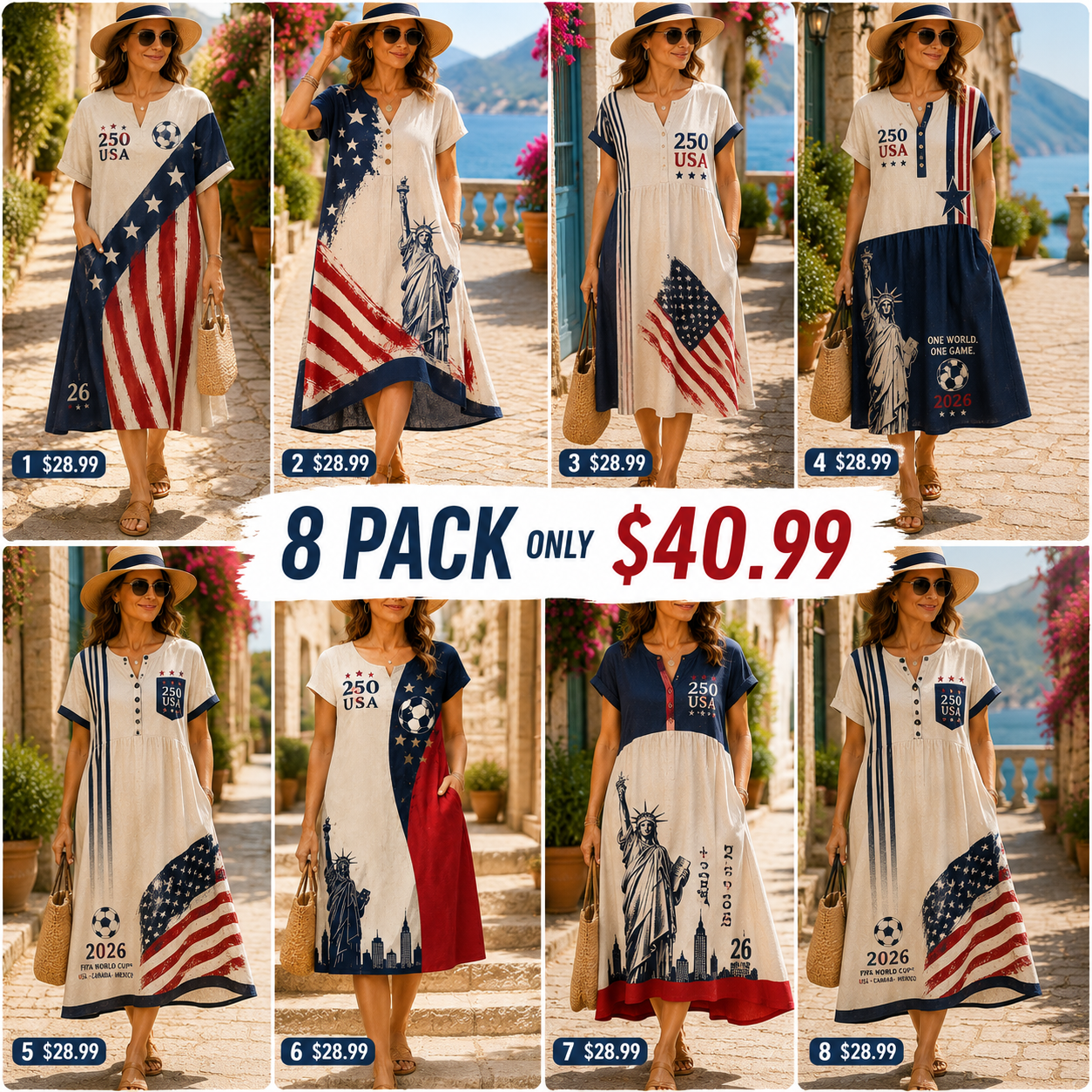 ✨8 PACK ONLY $40.99✨My Go-To Americana Cotton-Linen Dress 🇺🇸