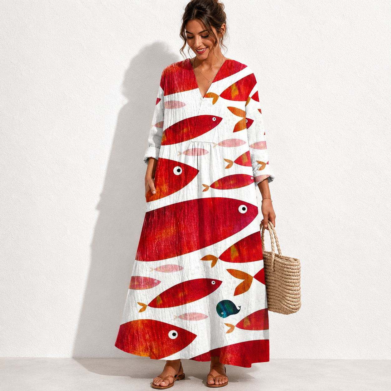 Women's Abstract Pattern Art Print Cotton Dress.