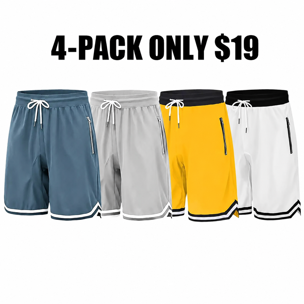 Men’s casual athletic shorts with zippered pockets