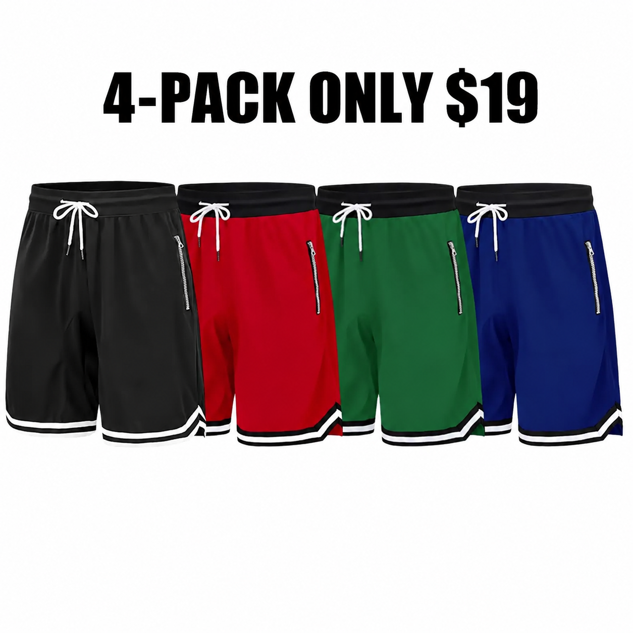 Men’s casual athletic shorts with zippered pockets