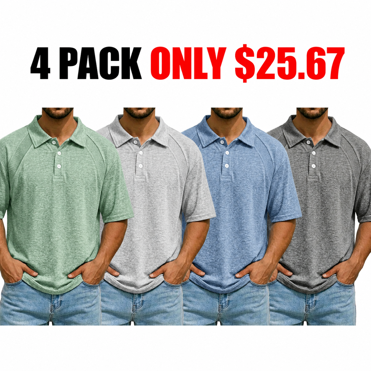 ✨ Best-Seller! Men's Casual Raglan Polo Shirt with Turn-Down Collar and Button-Up Short Sleeve