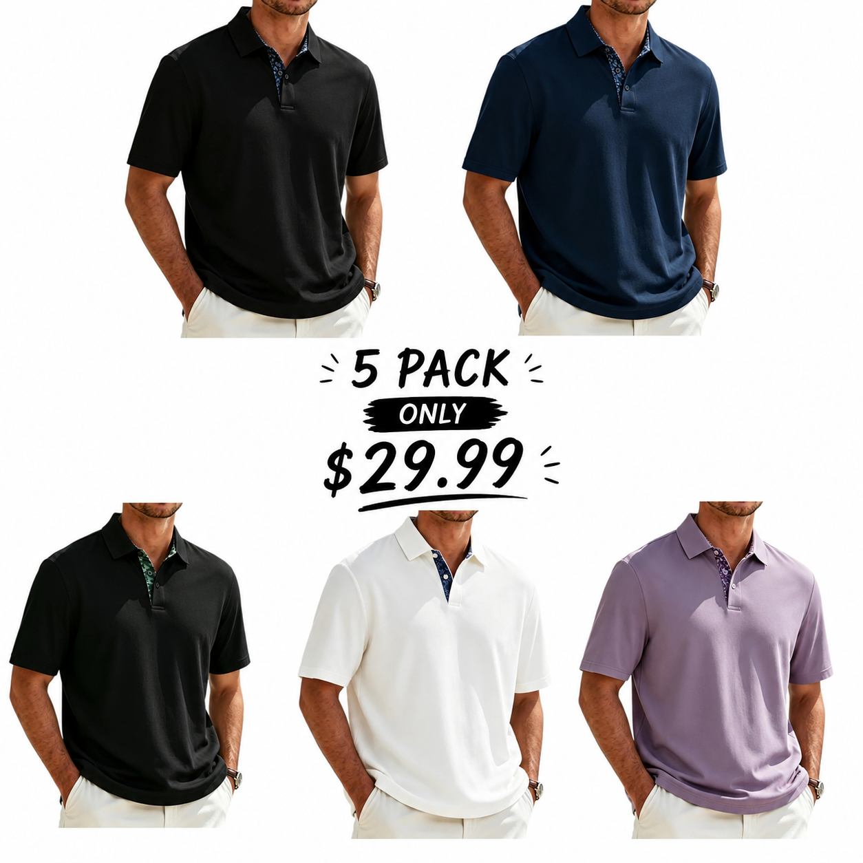 Breeze Polo Shirts for Men Short Sleeve Casual Collared Button Up Quick Dry Business Golf Tees Summer Vacation Tshirt
