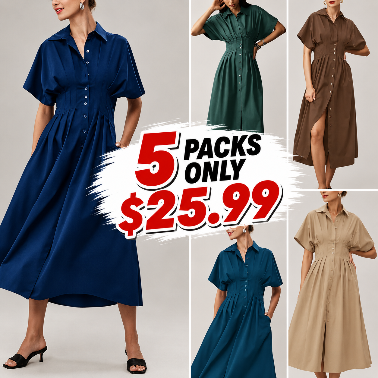 Shirt Dress for Women Summer Casual Short Sleeve Button Down Loose Pleated Maxi Sundress with Pockets