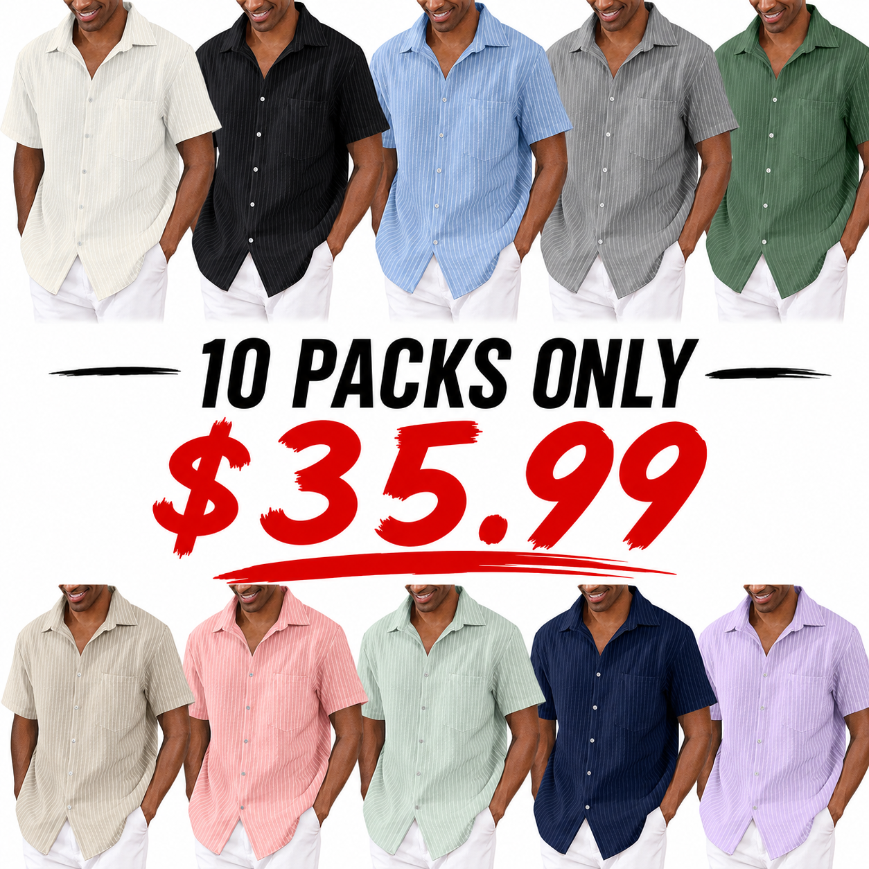 Men's Striped Cotton Linen Pocket Hawaiian Casual Short Sleeve Shirt