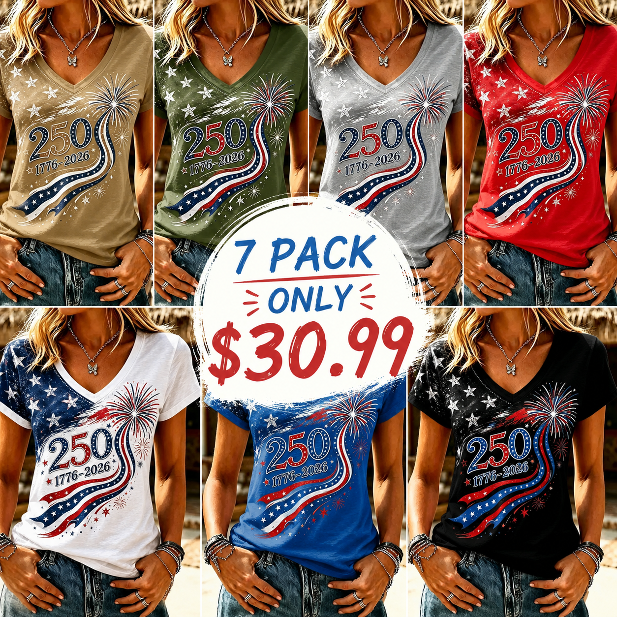 Women's 250th Anniversary V-Neck Printed T-Shirt