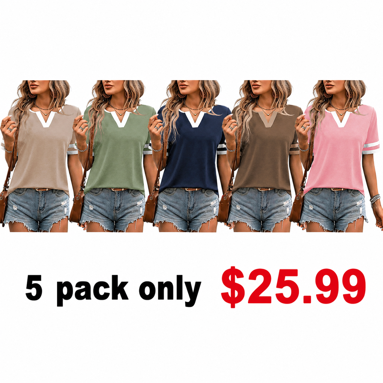 ✨Women's V-Neck Short Sleeve Fitted Cotton Blend Striped Breathable for Daily Wear