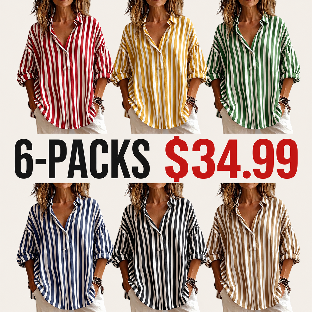 Casual Classic Striped Cotton Linen Blouse